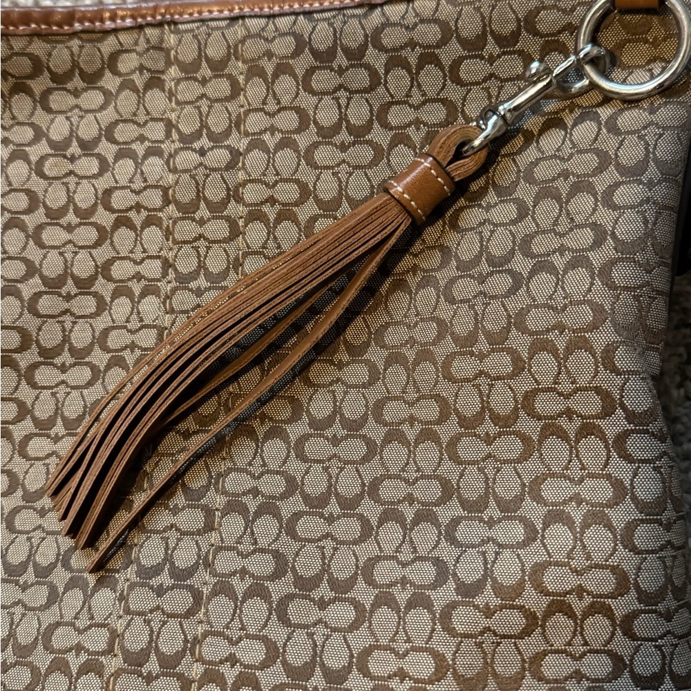 Coach Tan and Brown Mini Jacquard Convertible Shoulder Bag with Signature Design - Picture 11 of 14